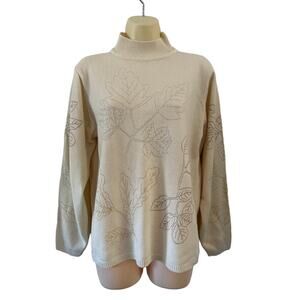 Classics by Jantzen Vintage Cream Embroidered Sweater Size 12 Y2K